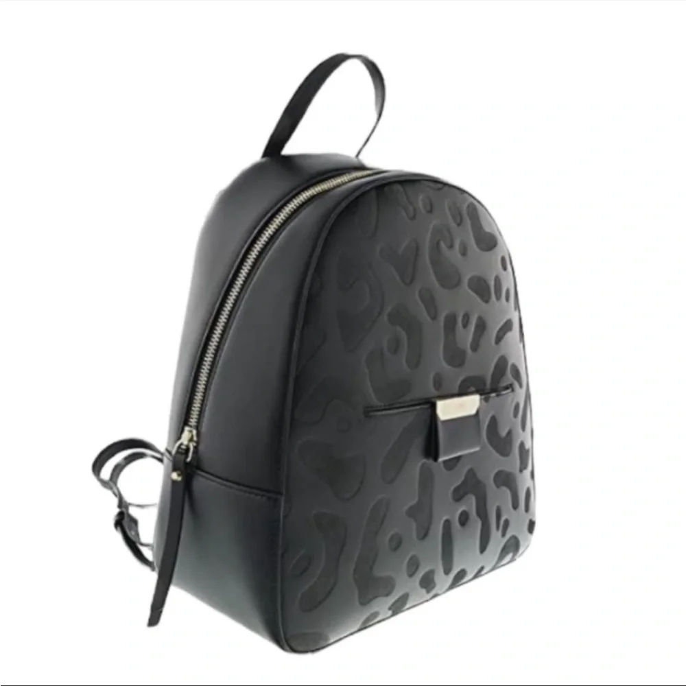 Roberto Cavalli Sofia Black Leather Leopard Print Mini Backpack Purse NWT